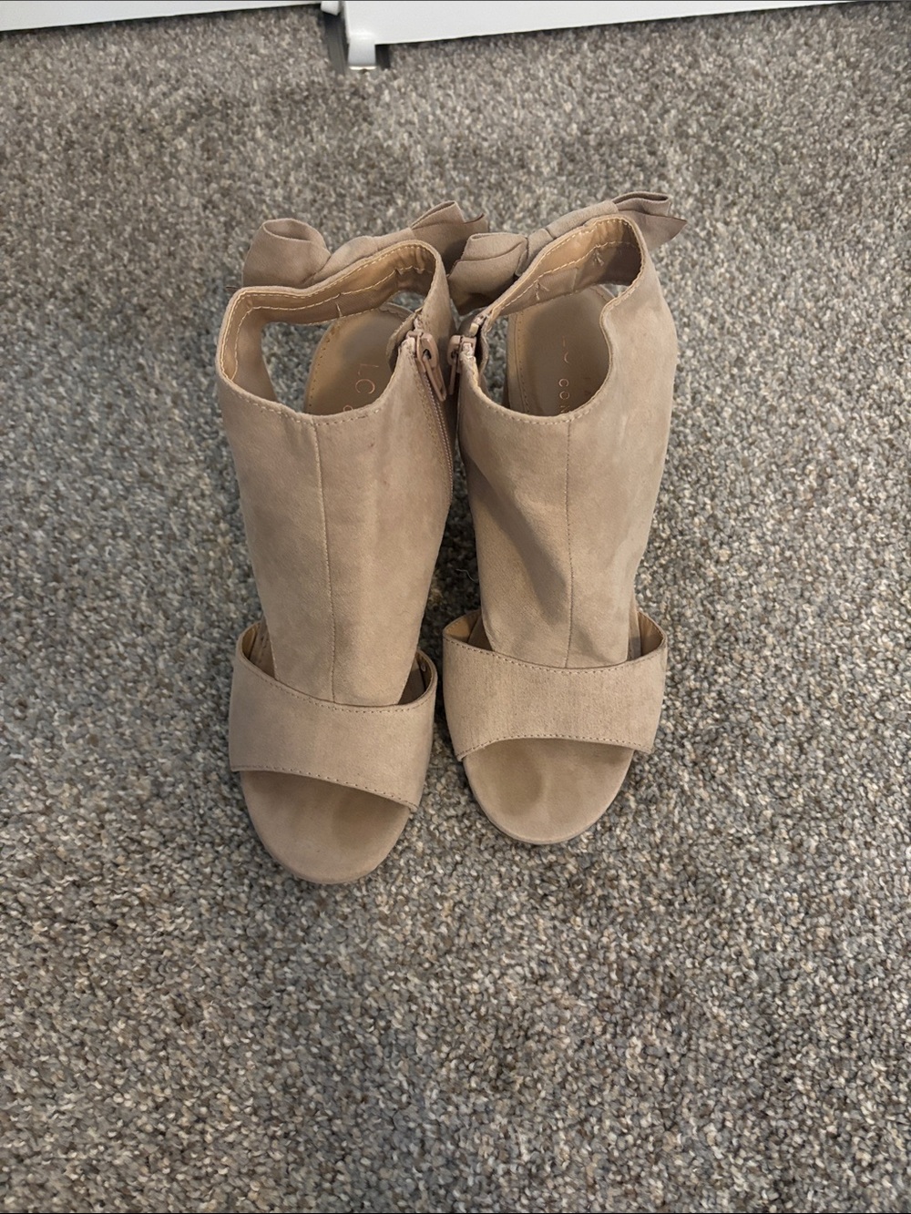 LC Lauren Conrad Beige Suede Peep-Toe Ankle Booties